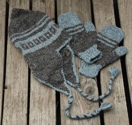Pletený set čepice+rukavice modrošedý
