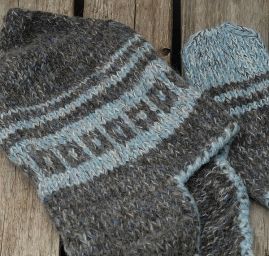 Pletený set čepice+rukavice modrošedý