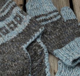 Pletený set čepice+rukavice modrošedý