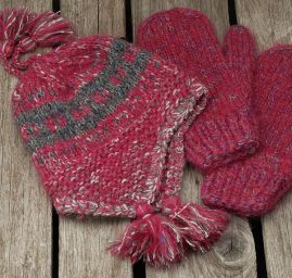 Pletený set čepice+rukavice růžový melír