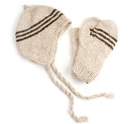 Ručně pletená sada čepice,rukavice hnědá, režná