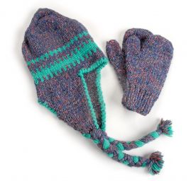 Ručně pletená sada čepice,rukavice modročervená