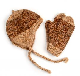 Ručně pletená sada čepice,rukavice hnědý melír