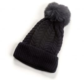 Čepice copánková s bambulí zateplená tm.modrá