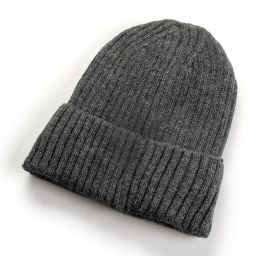 Čepice žebrový vzor ohrnutý lem zateplená šedá