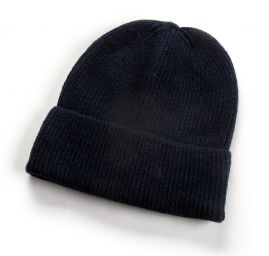 Čepice žebrový ohrnutý lem unisex tm.modrá