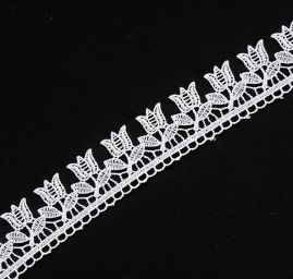 Krajka lem vzdušná  vzor  tulipánky bílá