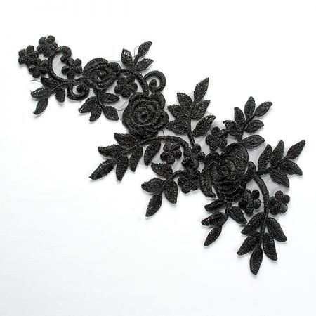 Krajková tylová aplikace párová černé květy
