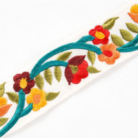 Vyšívaná stuha šantung drobné květy oranžové