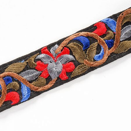 Vyyšívaná stuha šantung drobné květy modré