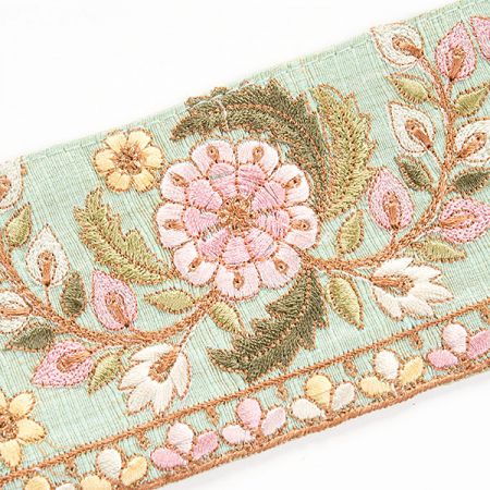 Vyšívaná stuha šantung široká olivová