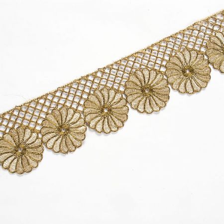 Krajková kovová stuha zlatá mřížka/síť