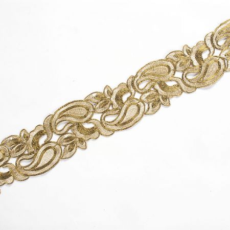 Krajková kovová stuha paisley vzor/lístky