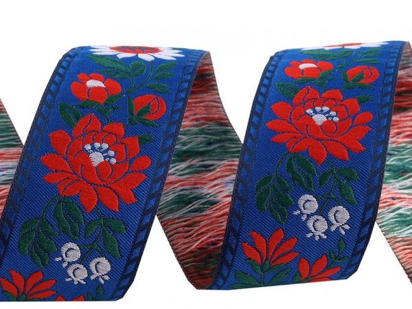 Stuha krojová vyšívaná modrá 3,5cm