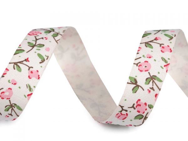 Stuha dekorační bavlněná vzor květy šíře 15mm
