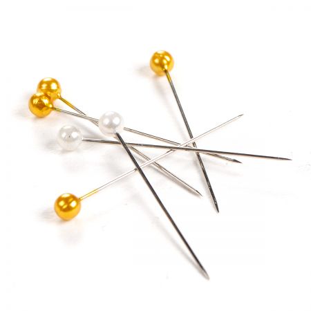 Špendlíky perleť hlavička 38mm bílá/zlatá 40ks