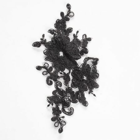 Krajková aplikace středová květy černá