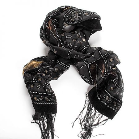 Efektné šál vypaľovaný zamat / tlač hnedý / khaki