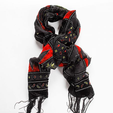 Efektné šál vypaľovaný zamat / tlač zelený / červený