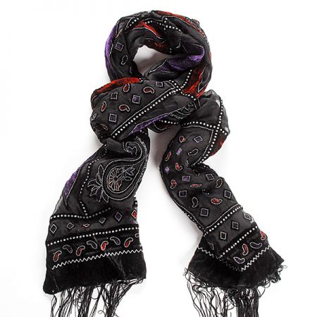 Efektné šál vypaľovaný zamat / tlač červený / fialový