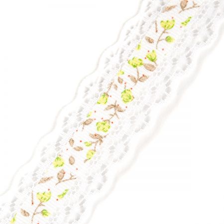 Stuha rypsová květy krajkový lem bílá