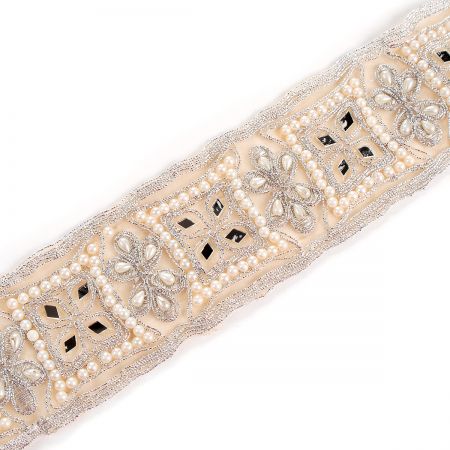Stuha organzová s výšivkou, perličkami a sklíčky