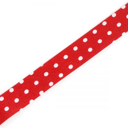 Šikmý proužek bavlna š. 15 mm zažehlený puntík červený