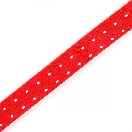 Šikmý proužek bavlna š. 15 mm zažehlený červený puntík