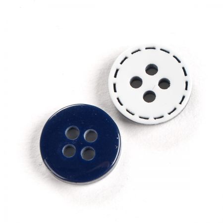 Knoflík plastový kulatý čtyřdírkový 18" modrobílý