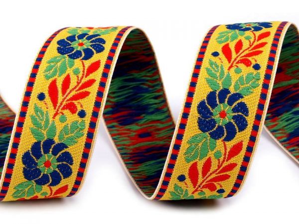 Stuha krojová vyšívaná žlutá 2,5cm