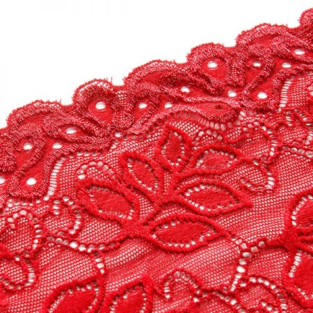 Pružná krajka vsadka lem lístečky červená