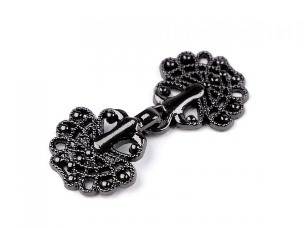 Ozdobné filigránové zapínání nikl černý 18x39mm