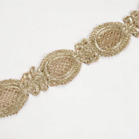 Krajková kovová stuha zlatá světlá