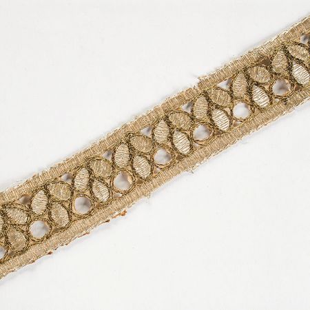 Krajková kovová stuha lístky zlatá