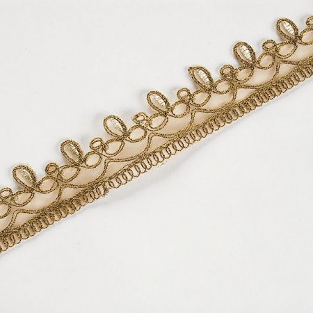 Krajková kovová stuha trojlístek starozlatá