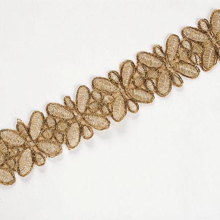 Krajková kovová stuha jednoduchý květ zlatá