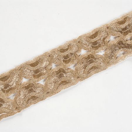 Krajková kovová stuha obloučky měděná