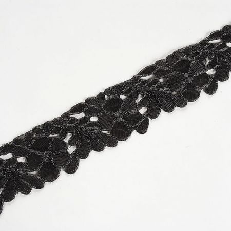 Krajková kovová stuha květy černá