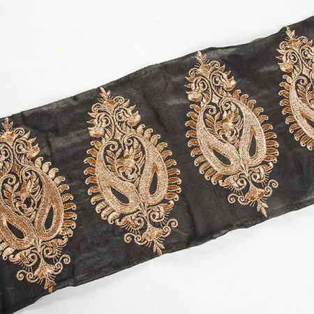 Šantungová stuha velký ornament kapka zlatá II.jakost