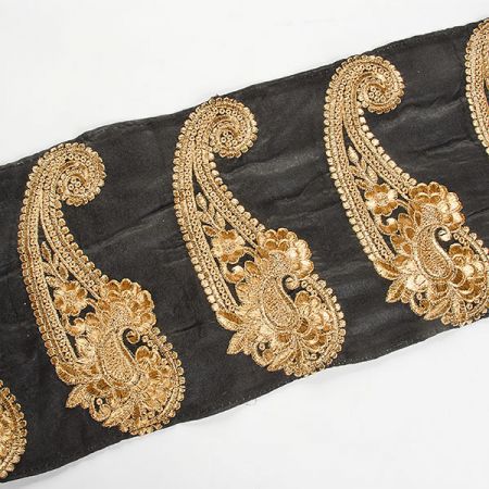 Šantungová stuha velký paisley motiv zlatý II.jakost