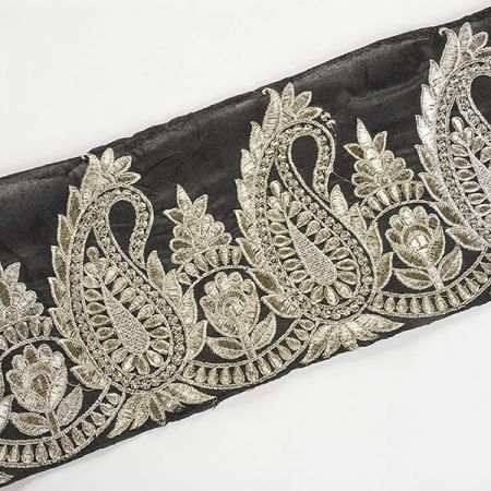 Šantungová stuha paisley motiv stříbrný II.jakost