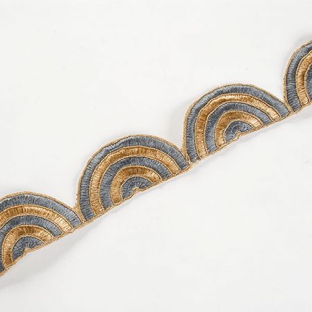 Šantungová stuha vyšívaná oblouky modrošedé