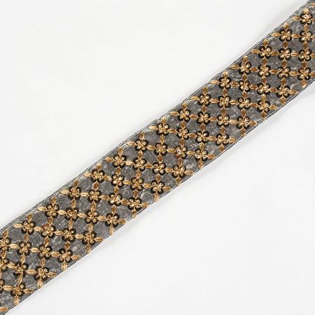 Šantungová stuha vyšívaná s flitry ocelově šedá