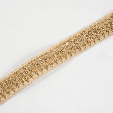 Krajková kovová stuha s flitry kolečka zlatá