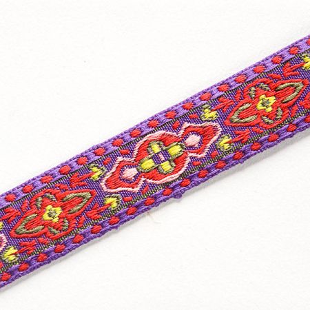 Vyšívaná stuha orientální vzor červená/fialová