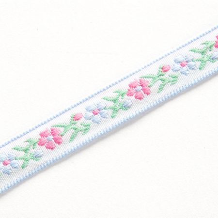 Vyšívaná stuha drobné květy růžová/modrá