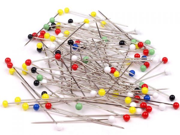 Špendlíky KOH-I-NOR se skleněnou hlavičkou barevné