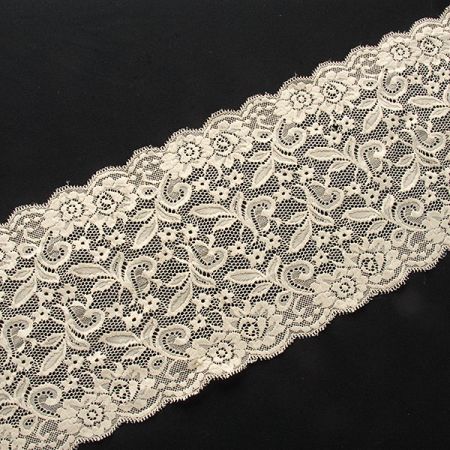 Pružná krajka vsadka lem květy/lístky krémová