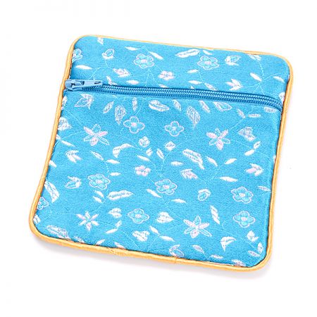 Elegantní brokátová taštička tyrkys drobné květy