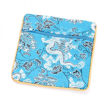 Elegantní brokátová taštička tyrkysová draci